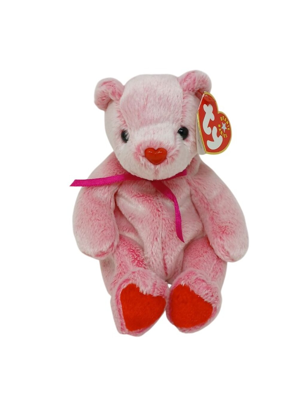 Ty Beanie Babies Romance Bear Plush Pink Heart Nose 2001 Tags Halographic #I-3